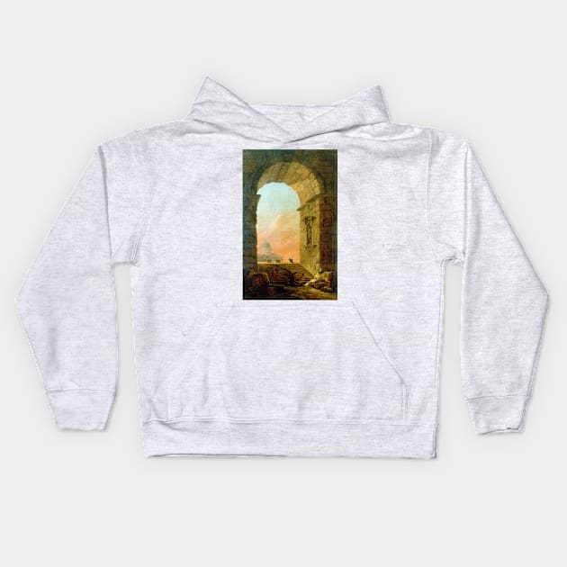 Hubert Robert Landscape with an Arch and The Dome of St Peter's in Rome Kids Hoodie by pdpress